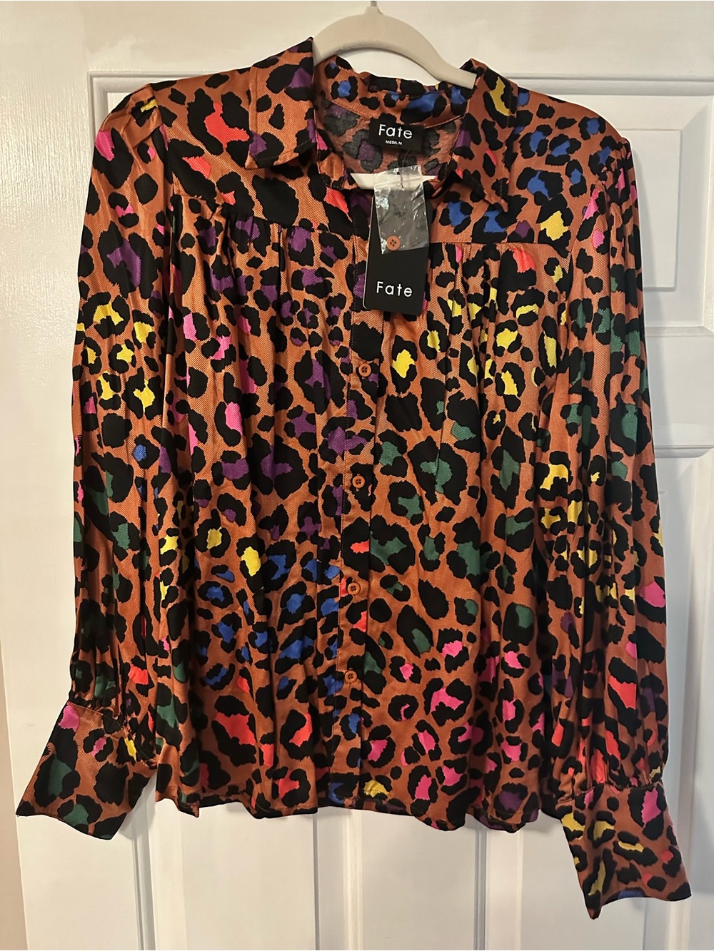 Fate Multicolor Leopard-Print Button-Front Blouse